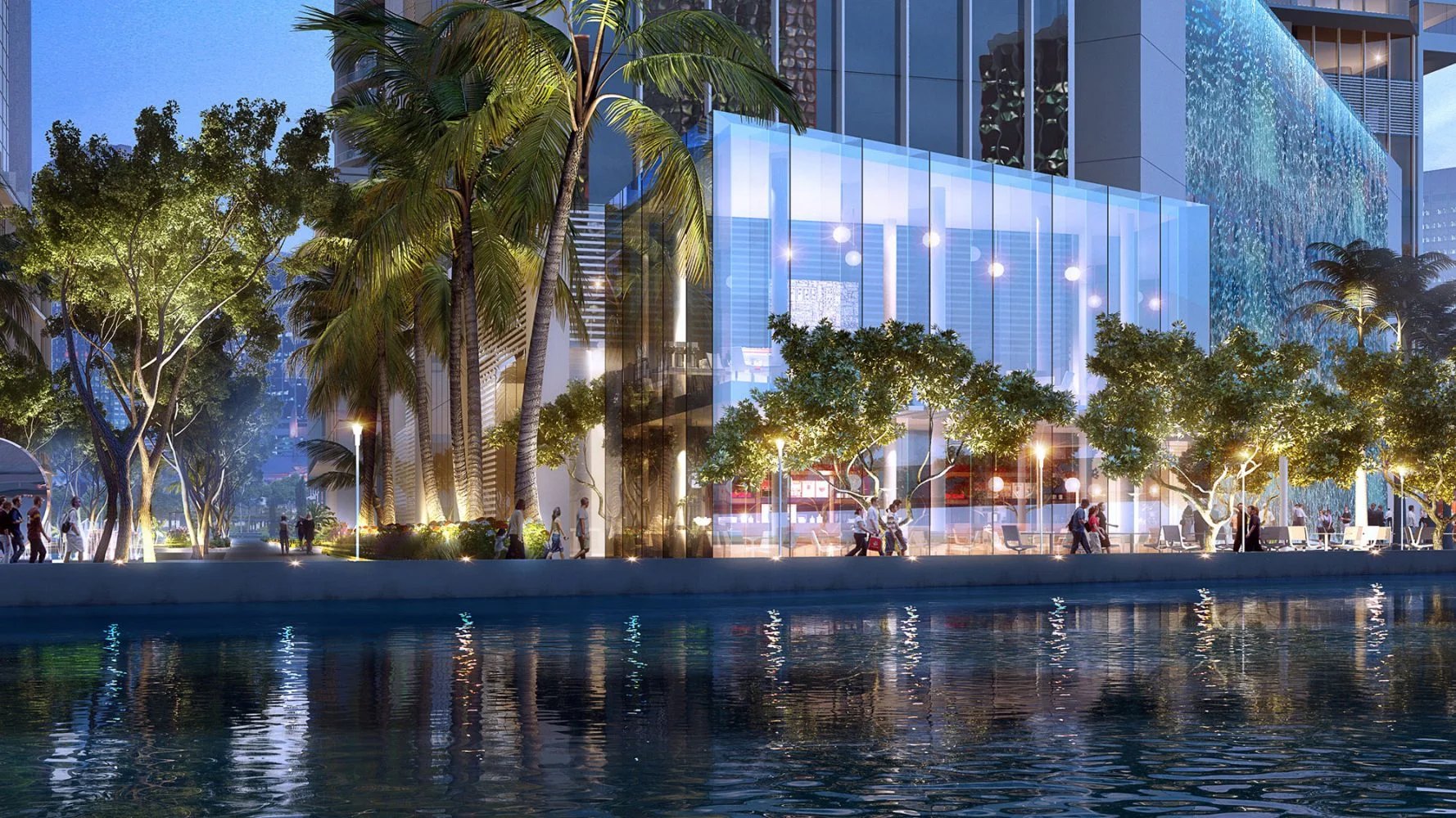 Faena Residences Miami iluminado de noche